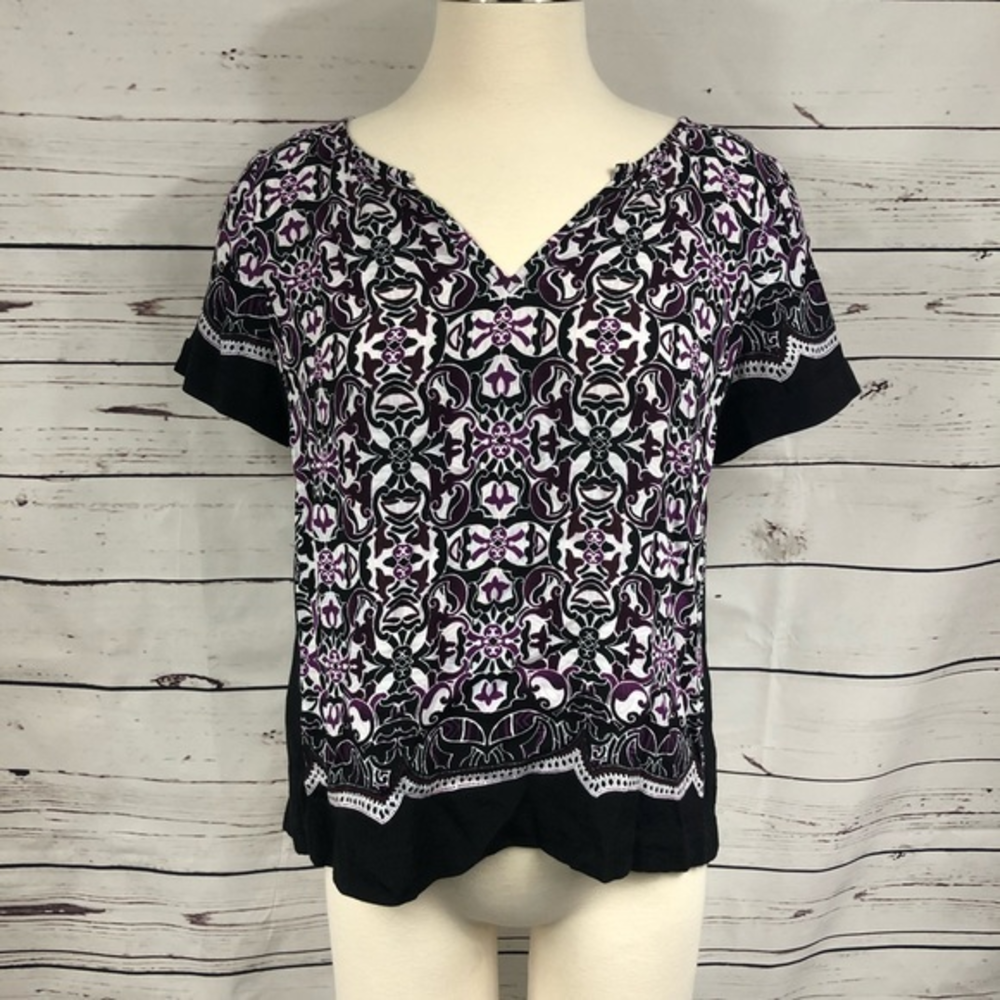 WHBM Black/Purple Printed‎ Blouse